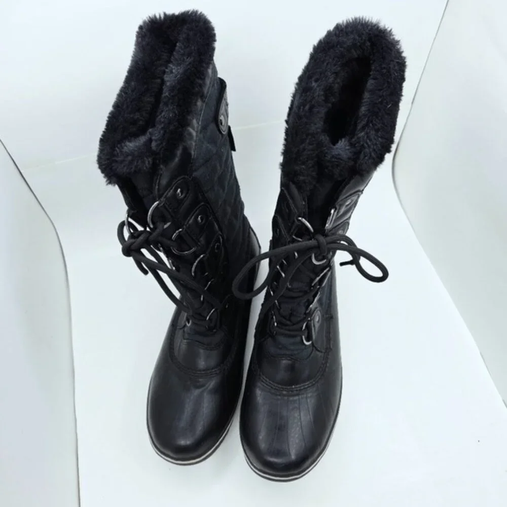 JBU Lorna Black Faux Fur Lined Quilted Lace Up Winter Snow Boots Women's Size 6